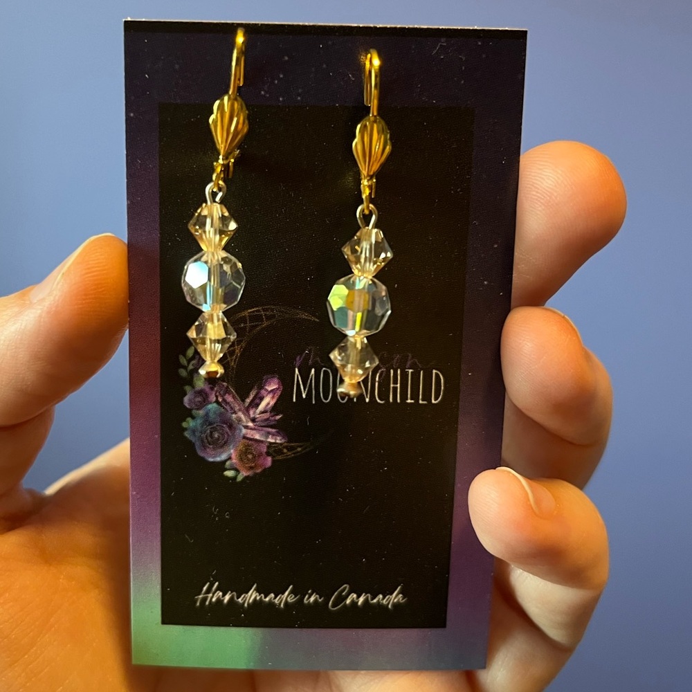Swarovski Gold Earrings, Handcrafted Genuine Swarovski Crystal Bridal Earrings